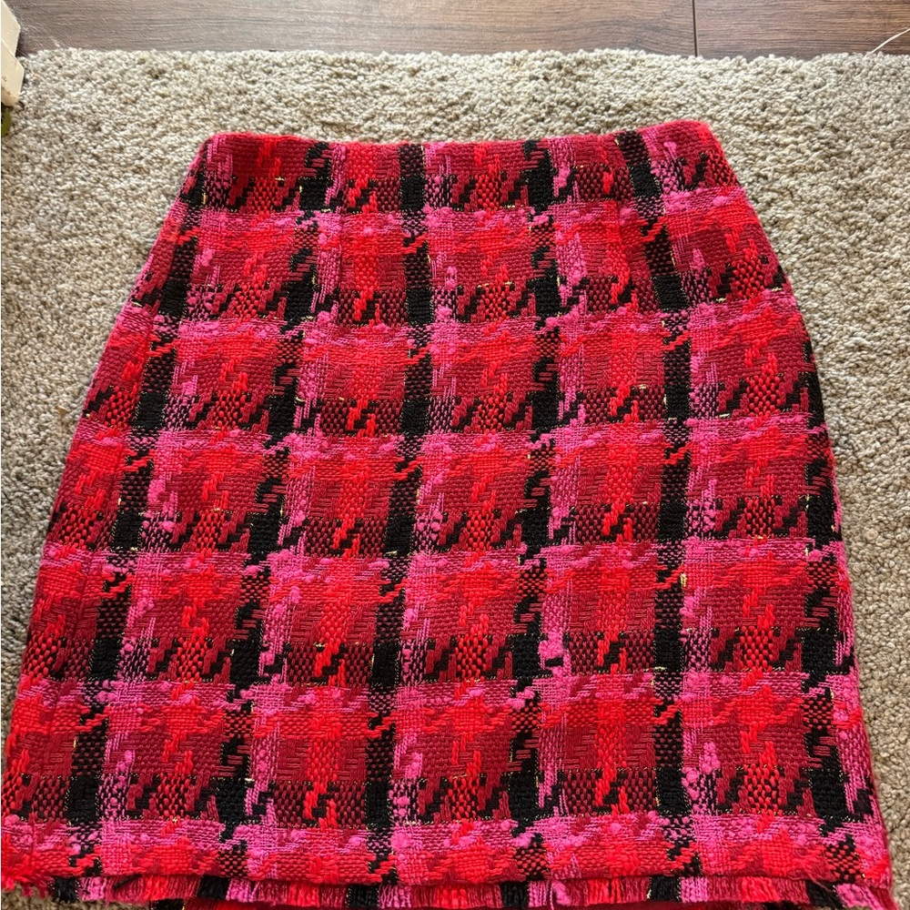 Ann Taylor Red and Black Plaid Pencil Skirt